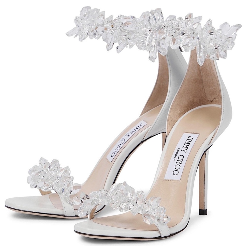 New Jimmy Choo White Maisel 100 Crystal Embellished Leather Sandals 38 - Picture 6 of 17